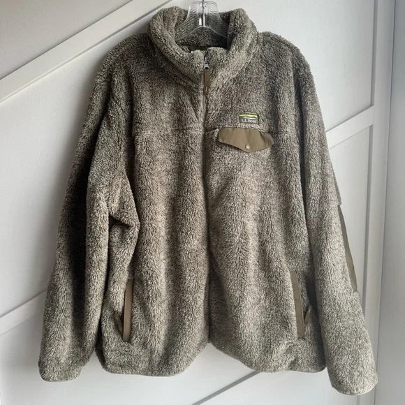 Women's L.L.Bean Hi-Pile Fleece Olive Sherpa Fleece Jacket size 3X - Picture 3 of 7